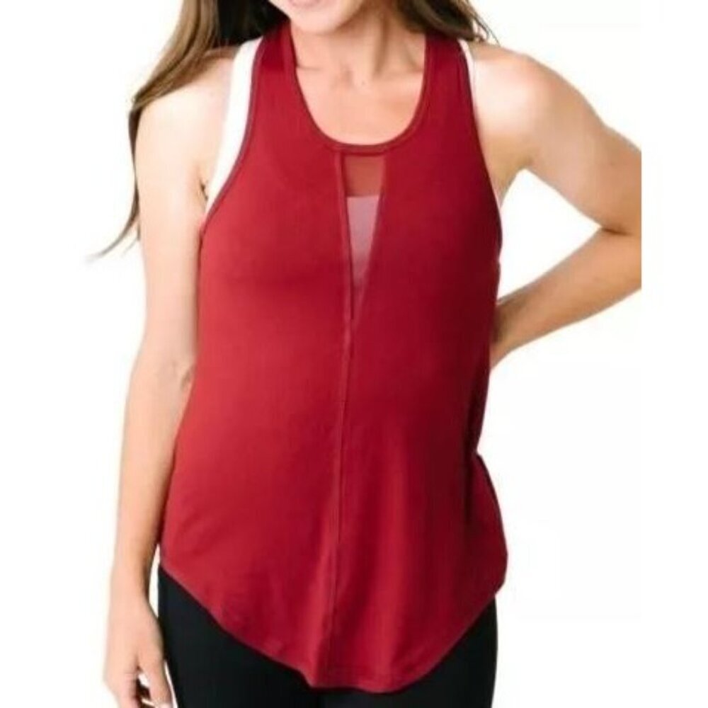 Zyia Women's Top XL Burgundy Effortless Long Tank Top Activewear